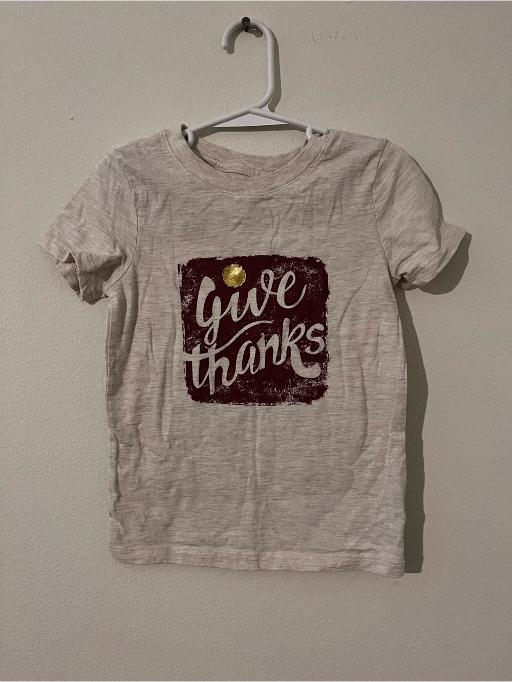 Cat & Jack Cream Tee with Burgundy and Gold "Give Thanks" Graphic